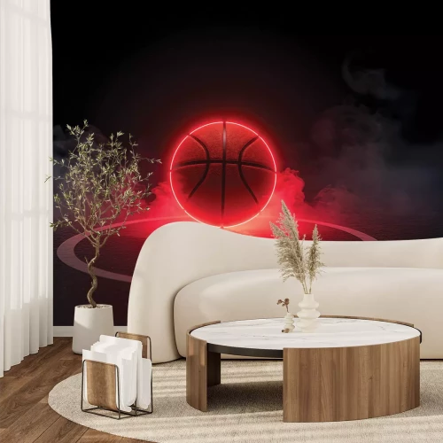 Papier peint  Ballon de basket avec néon dans le brouillard
