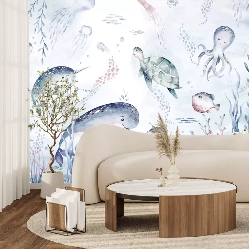 Papier peint  Monde sous-marin avec une tortue et des poissons