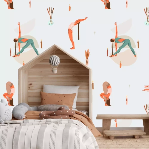 Papier peint  Femmes pratiquant le yoga parmi les bougies