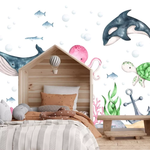 Papier peint  Poulpe avec des récifs coralliens dans la mer