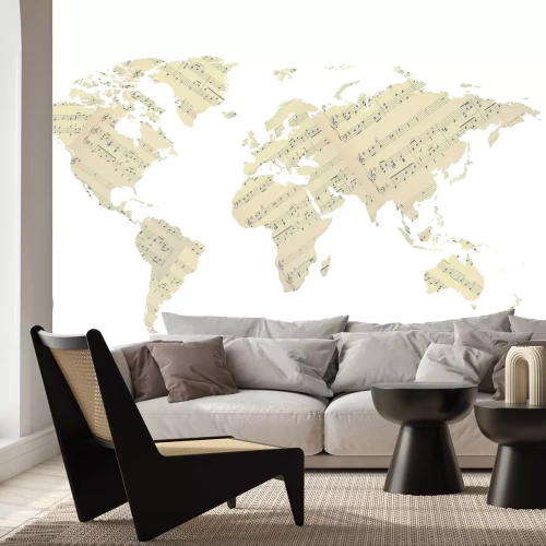 Papier peint  Carte du monde avec des notes de musique