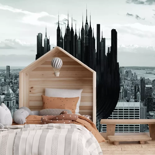 Papier peint  Disque vinyle abstrait sur fond de métropole