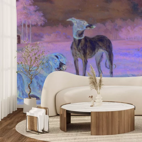 Papier peint  Paysage rural peint avec des chiens