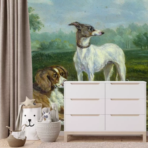 Papier peint  Paysage rural peint avec des chiens