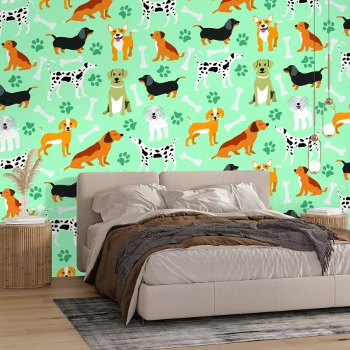 Papier peint  Dessin avec divers chiens et os