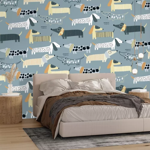 Papier peint  Chiens teckel peints de façon abstraite