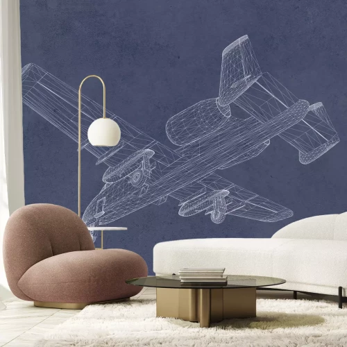 Papier peint  Croquis d’un avion sur fond bleu marine avec texture béton