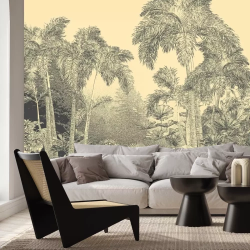 Papier peint  Schizzo della botanica rigogliosa della foresta in seppia