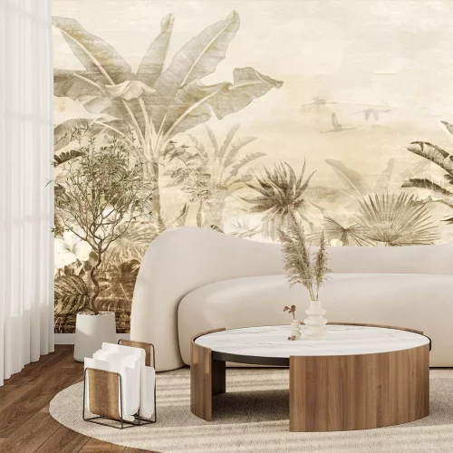Papier peint  Jungle tropicale en tons sépia