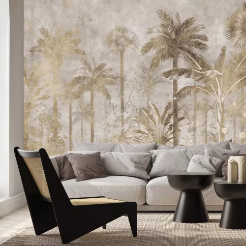 Papier peint  Forêt tropicale avec des palmiers sur béton