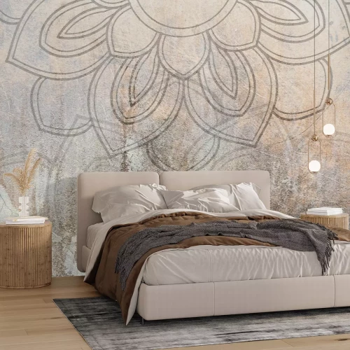 Papier peint  Mandala sur fond de béton texturé style vintage