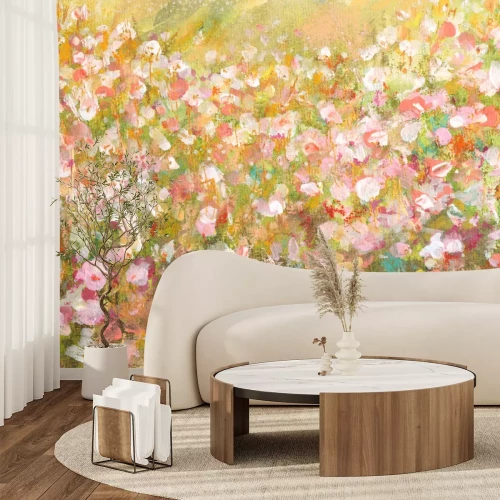 Papier peint  Prairie peinte avec des fleurs colorées