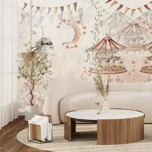 Papier peint  Parc d’attractions motif féerique illustration aquarelle