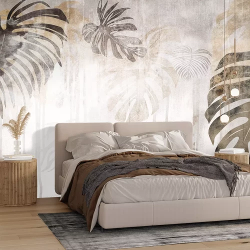 Papier peint  Fresque aquarelle de feuilles de monstera