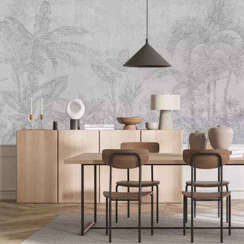 Papier peint  Imitation de la jungle sur béton gris