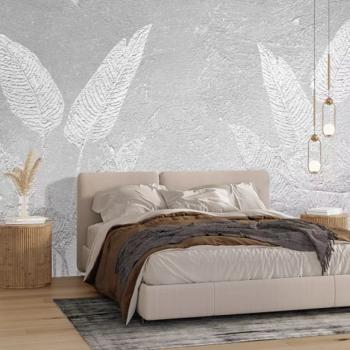 Papier peint  Imitation de feuilles sur béton gris
