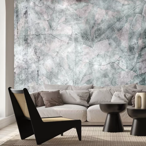 Papier peint  Mur en béton avec motif végétal