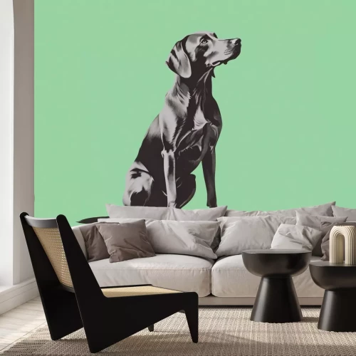 Papier peint  Chien noir illustration animal sur fond vert