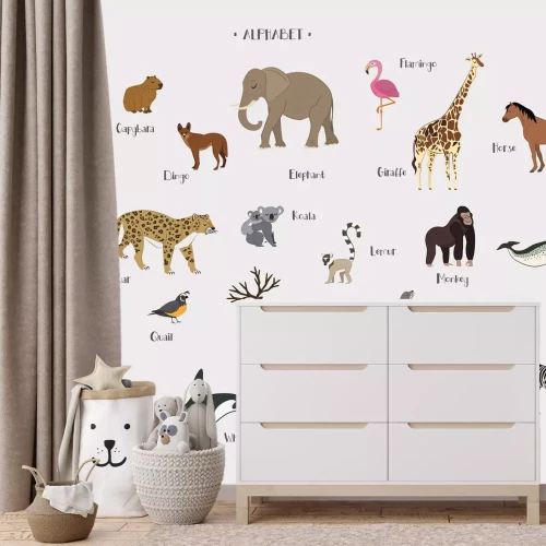Papier peint  Lettres de l’alphabet et animaux motif pour enfants