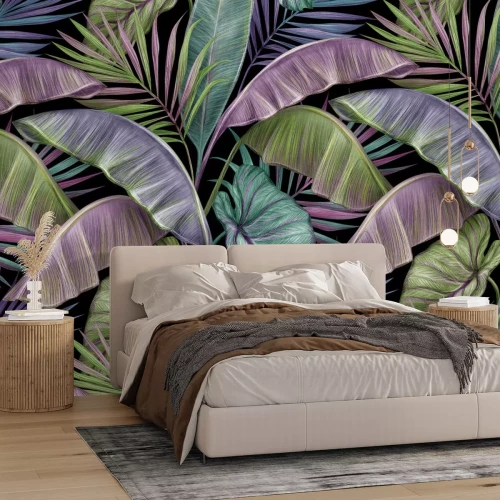 Papier peint  Feuilles de palmier tropicales colorées