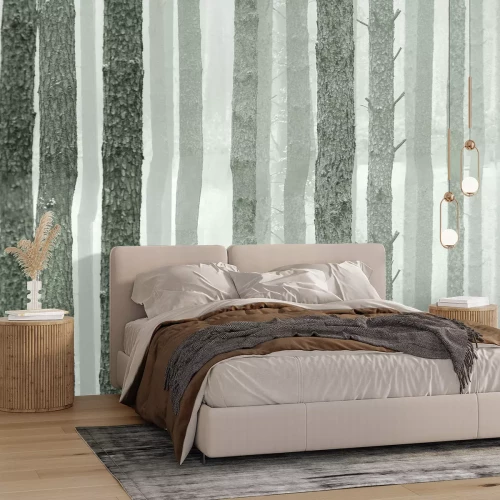 Papier peint  Troncs d'arbres dans une forêt scandinave