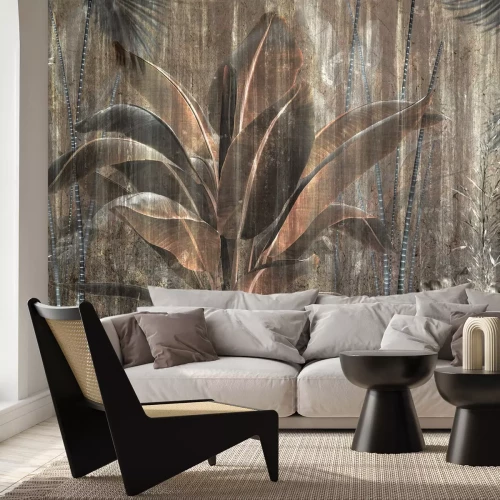 Papier peint  Feuilles de palmier dans une jungle sombre abstraite