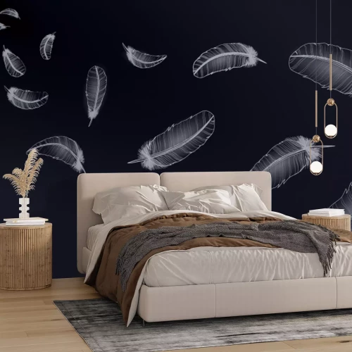 Papier peint  Plumes noires peintes sur fond clair