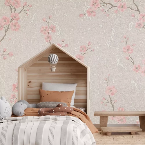 Papier peint  Délicates fleurs de cerisier roses sur des branches