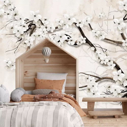 Papier peint  Fleur de cerisier en 3D sur fond clair