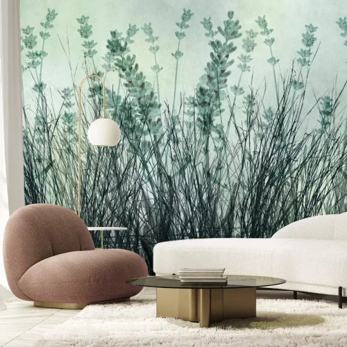 Papier peint  Prairie avec de l’herbe et des fleurs de lavande