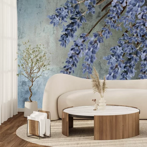 Papier peint  Fleurs de lavande violettes sur béton