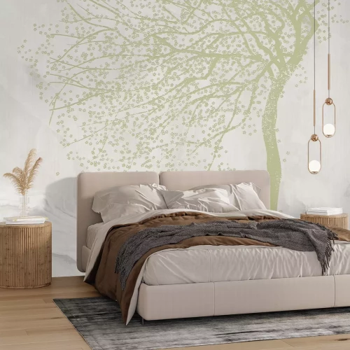 Papier peint  Arbre avec des fleurs de cerisier sur marbre