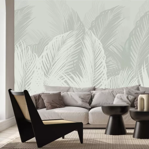 Papier peint  Feuilles de palmier exotiques sur fond clair