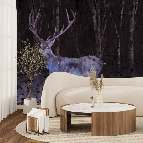 Papier peint  Paysage de forêt d’hiver avec un cerf