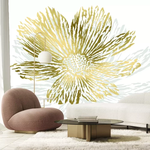 Papier peint  Dessin de fleur avec décoration dorée