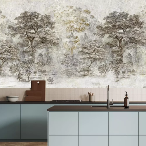 Papier peint  Paysage forestier avec des arbres sur la pierre