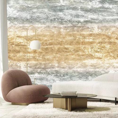 Papier peint  Imitation de pierre grise et dorée