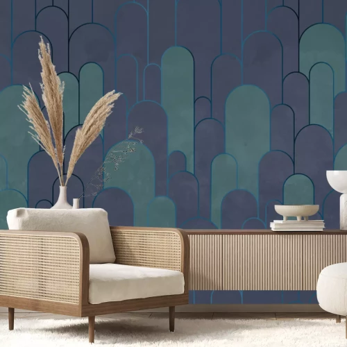 Papier peint  Arches beige-rose avec décoration dorée