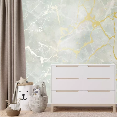 Papier peint  Marbre gris avec ornements dorés