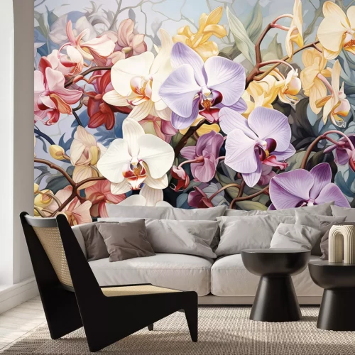 Papier peint  Végétation luxuriante de fleurs colorées