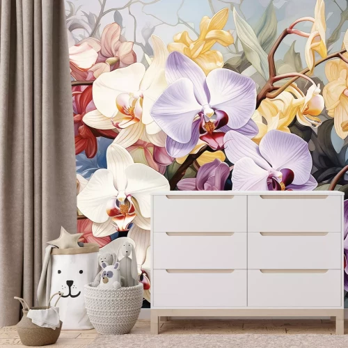 Papier peint  Végétation luxuriante de fleurs colorées