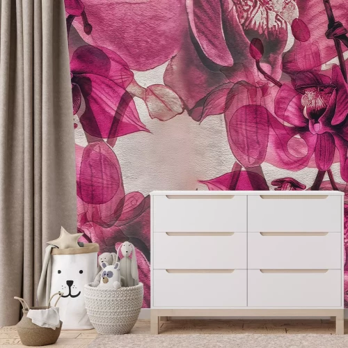 Papier peint  Orchidées peintes en trois dimensions sur le mur