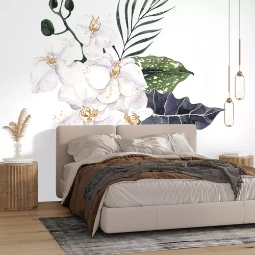 Papier peint  Orchidées blanches parmi les feuilles
