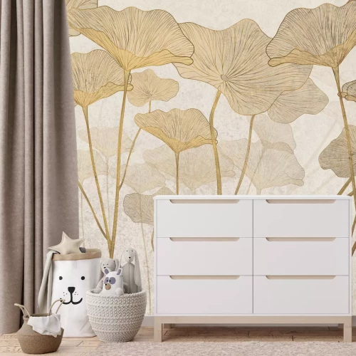 Papier peint  Grandes feuilles sur fond texturé style glamour