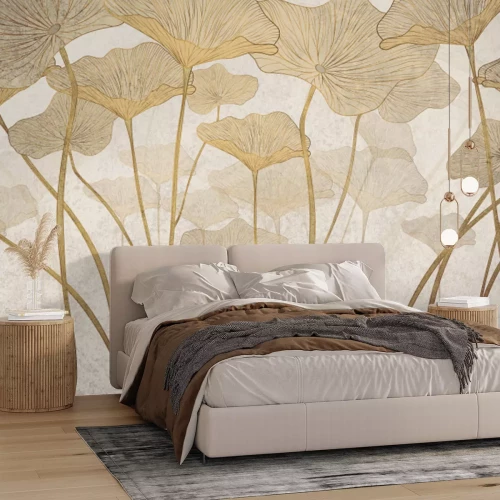 Papier peint  Grandes feuilles sur fond texturé style glamour