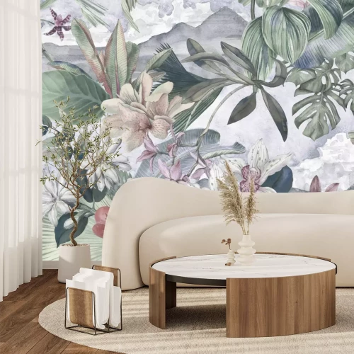 Papier peint  Orchidées parmi la végétation tropicale