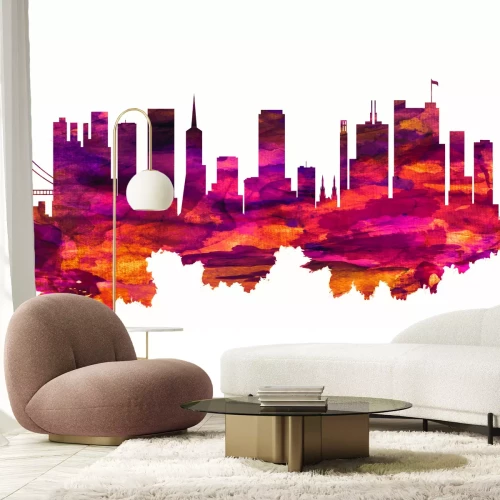 Papier peint  Ville abstraite en couleur rose