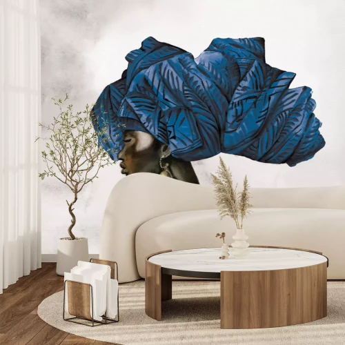 Papier peint  Femme africaine avec un turban bleu