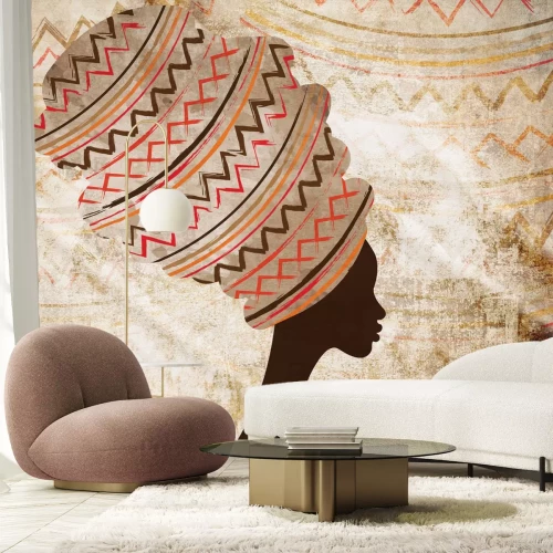Papier peint  Portrait d'une femme avec une coiffe africaine