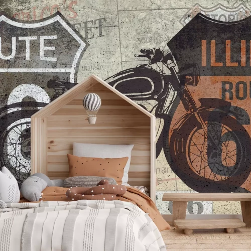Papier peint  Moto sur le mur avec des panneaux de Californie